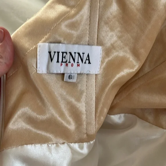 Vienna Prom Damaged Elegant Ivory and Gold Formal Prom | Wedding Gown - Picture 12 of 16